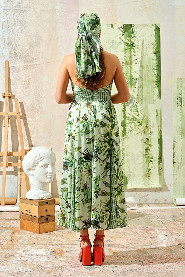 Palmiyeli Elbise Yeşil - 5