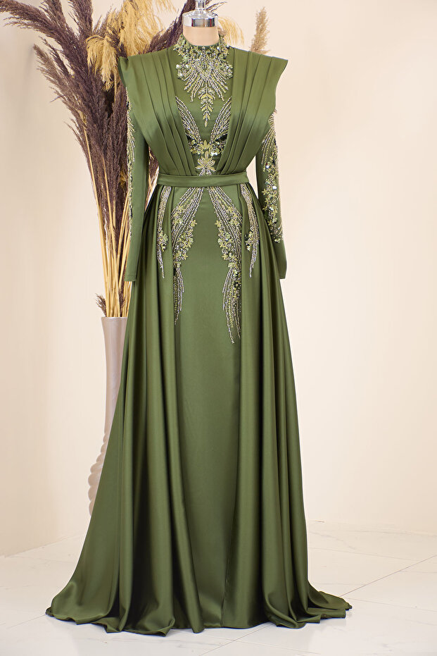 Вишита бісером вечірня сукня Міранда з драпірованим хвостом - 1