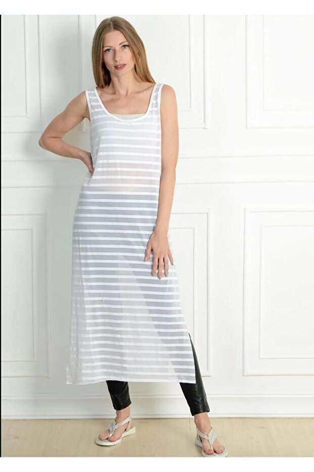PINKMARK WOMEN'S STRAPPED WHITE LONG TUNIC PMBL24995