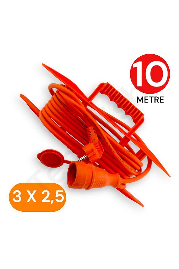 10 Metre Uzatma Kablosu 3x2,5 MM TTR Bakır Kablo Erkek Fiş-Dişi Fiş Baskılı - 1