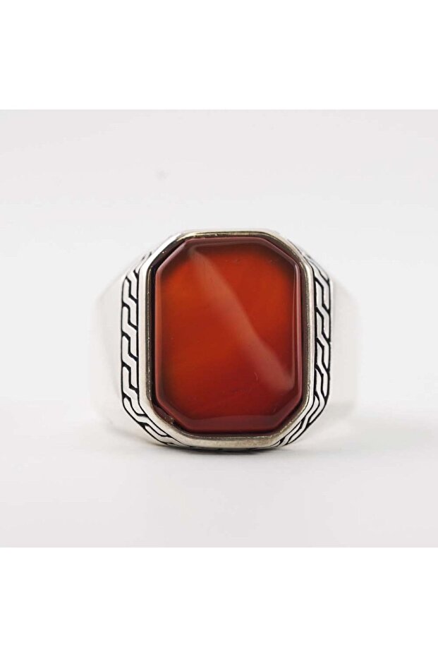 Engraved frame  Agate stone  925 Silver Ring - 4