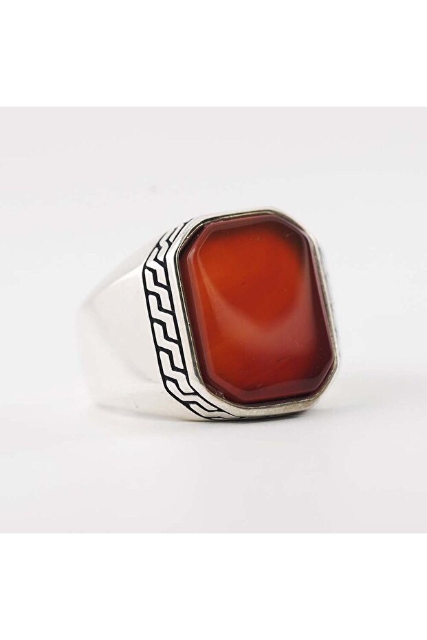 Engraved frame  Agate stone  925 Silver Ring - 3