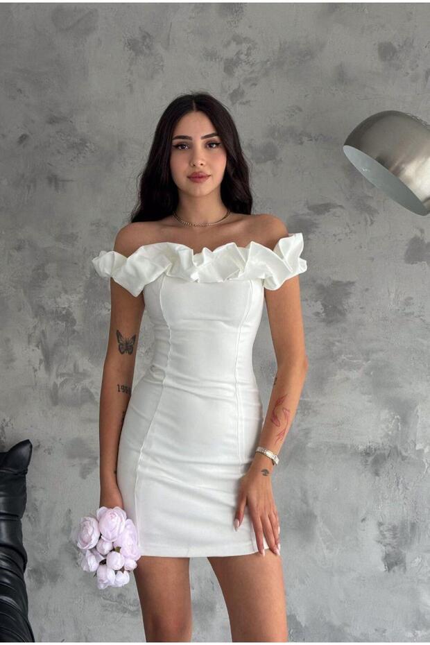 Yaka Detaylı Mini Elbise - 1