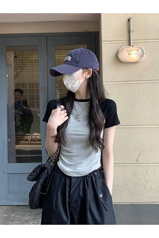 Gri Siyah Basic Kısa Kollu Body - 2