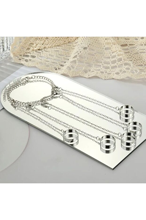 خاتم سوار فضي بخمسة - 2