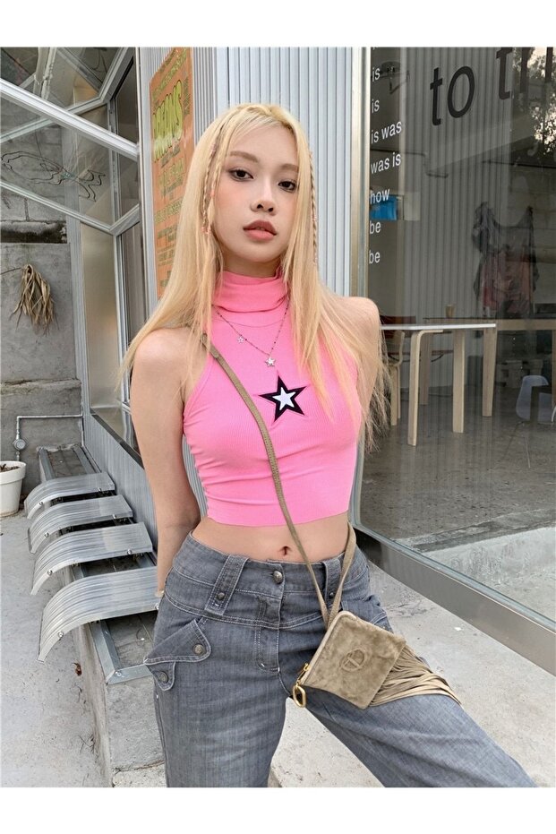 الياقة المدورة نمط نجمة الوردي المحاصيل - 6