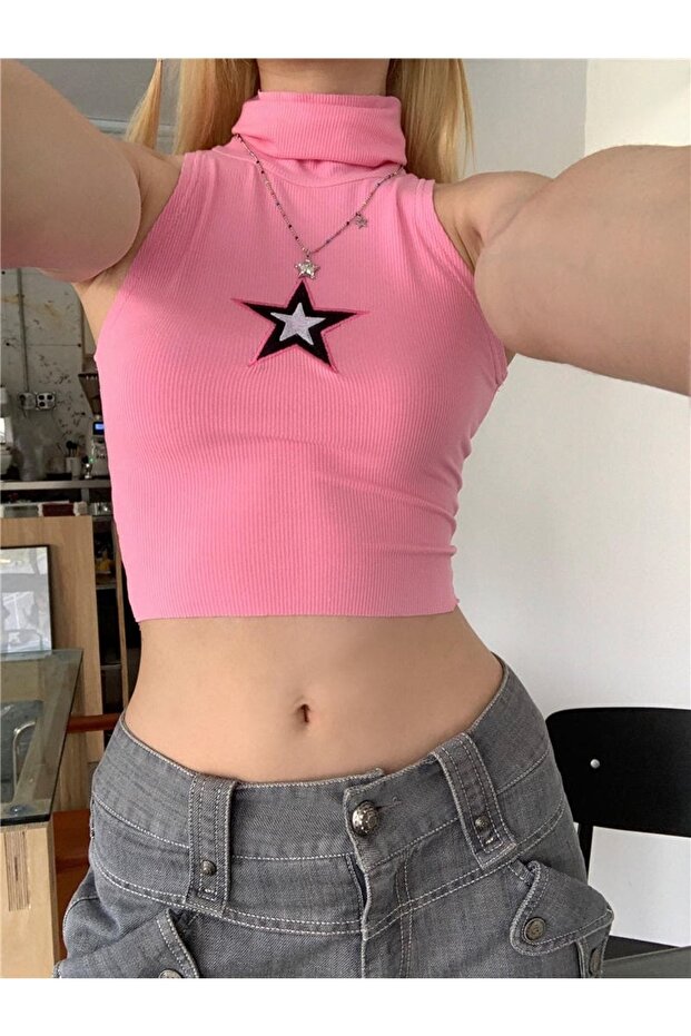 الياقة المدورة نمط نجمة الوردي المحاصيل - 5