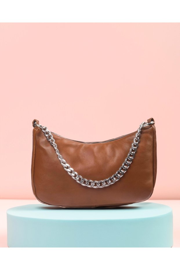 Genuine Leather Women's Tan Baguette Bag