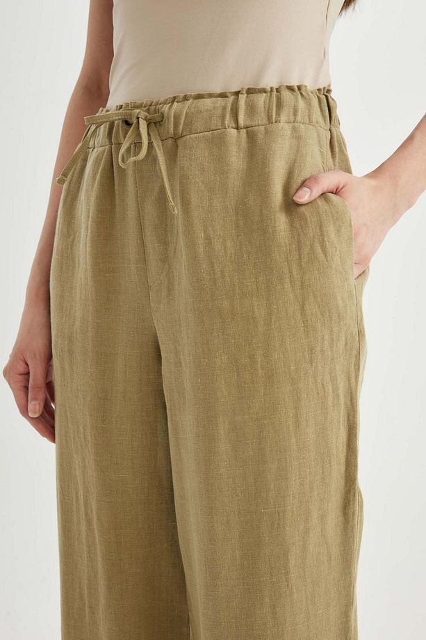 Jogger Keten Kumaş Pantolon Cepli Yüksek Bel Kısa Paça C7683ax24sm - 4