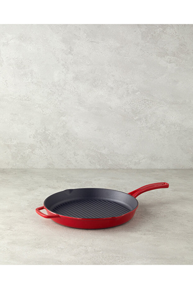 Cast Iron Round Grill Pan 28X4 cm Red