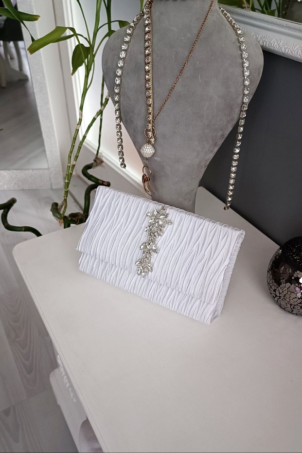 Wedding Dress White Pleated Satin Star Accessory Covered Square Evening Dress Women's Bag