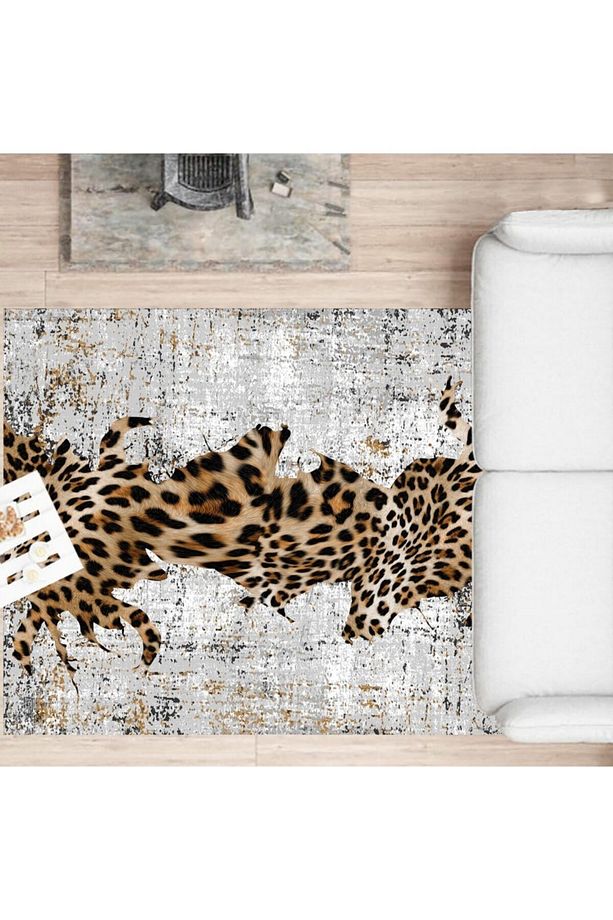 Leopar Desenli Makinede Yıkanabilir Dot Taban Salon Halısı Mutfak Halısı Koridor Halısı Saçaksız - 2
