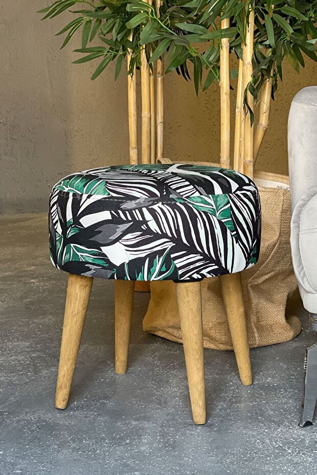 Retro Puf Yaprak Desenli - 3