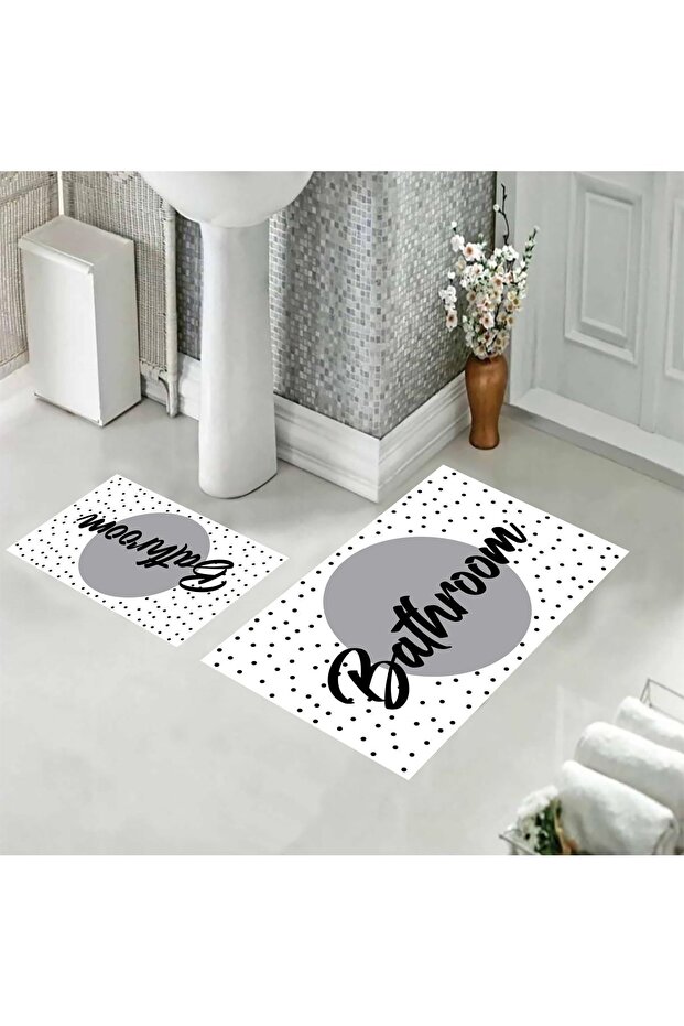 Bathroom Written Bath Mat, Gray Toilet Seat, Non-Slip Base Toilet Seat, Decorative Mat