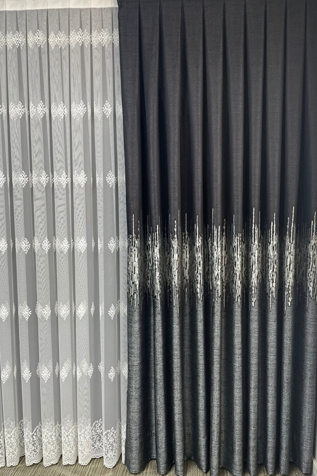 خلفية لوحة منقوشة باليرمو باللون الرمادي الداكن - بدون طيات - 1