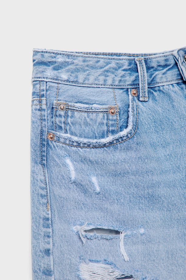 Distressed Denim Şort - 7