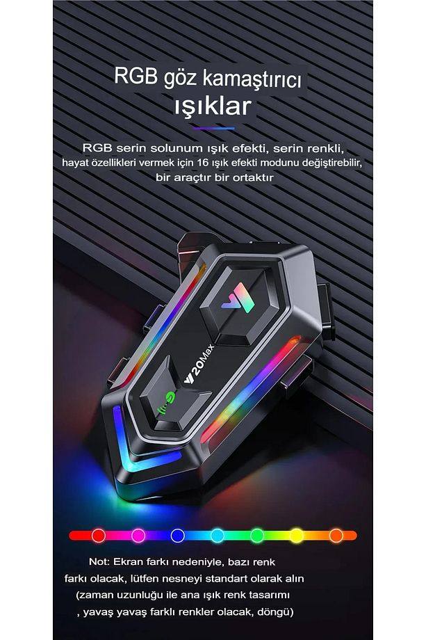Y20 MAX 2 Kişi Bağlantılı Rgb Işıklı 1000mAh Bluetooth Motosiklet Kask Kulaklık İntercom seti - 4
