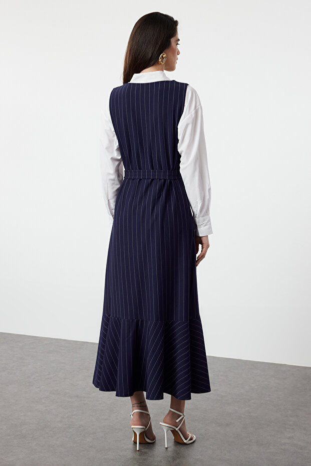 Granatowa sukienka z kamizelką w paski - TCTSS24EB00287 - 5