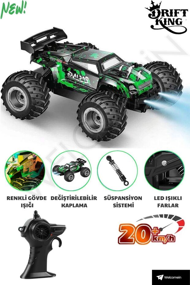 welcomein Oyuncak 2.4 GHz Uzaktan Kumandalı Şarjlı Led Işıklı Drift Atan 20 Km Hız Yapan Off Road Araba