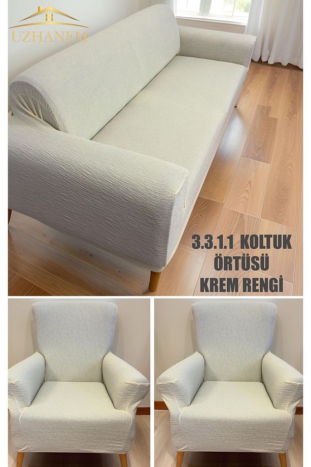 3+3+1+1 Streç Lastikli Esnek Yıkanabilir Pamuklu Jakarlı Koltuk Örtüsü Takımı Koltuk Kılıfı - 1
