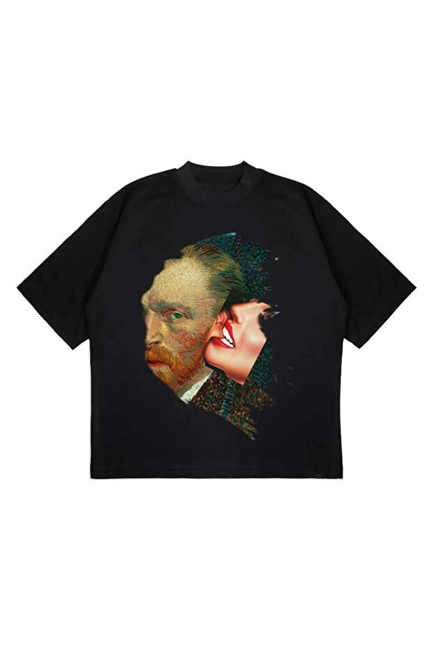 Gogh Design Printed Oversize Unisex 100% Cotton Breathable Thick Fabric T-Shirt