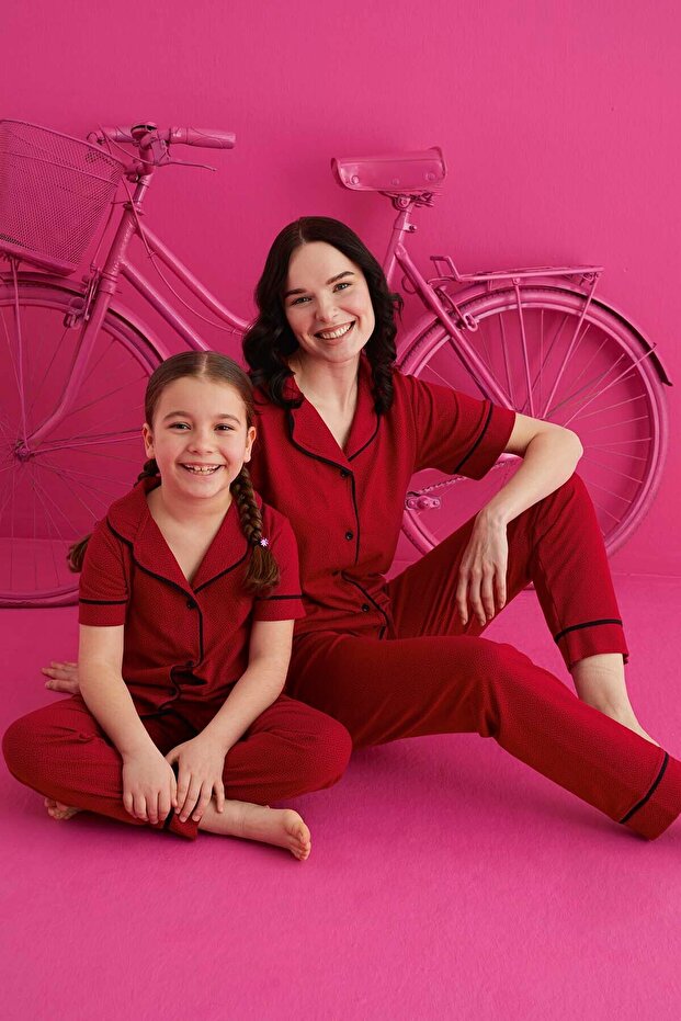 PAMUKLU LİKRALI DÜĞMELİ PİJAMA TAKIM - 1