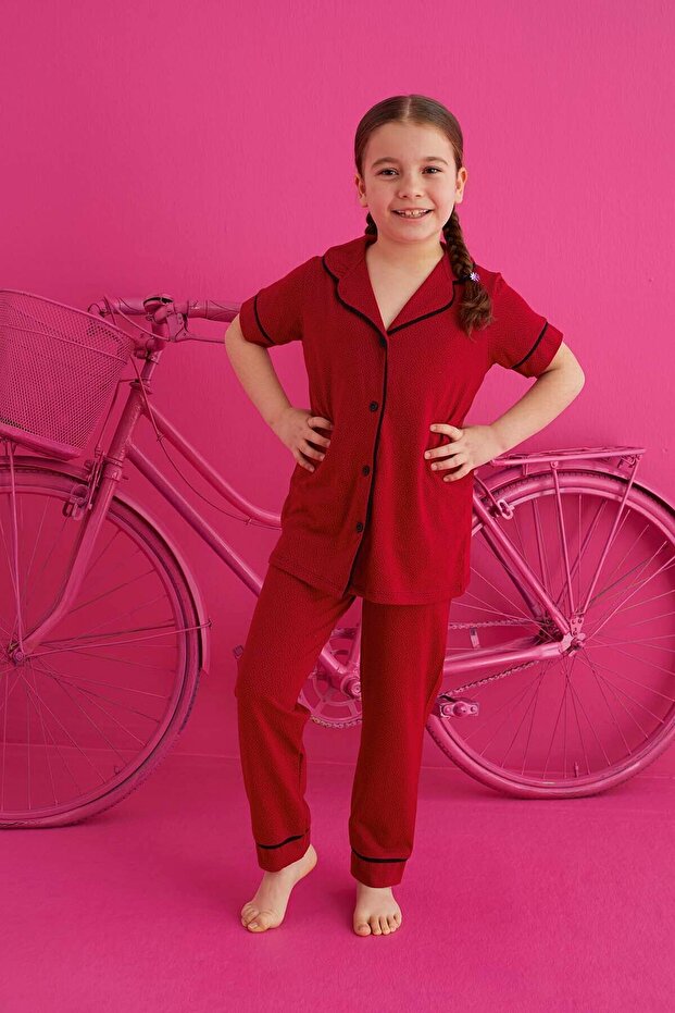 PAMUKLU LİKRALI DÜĞMELİ PİJAMA TAKIM - 2