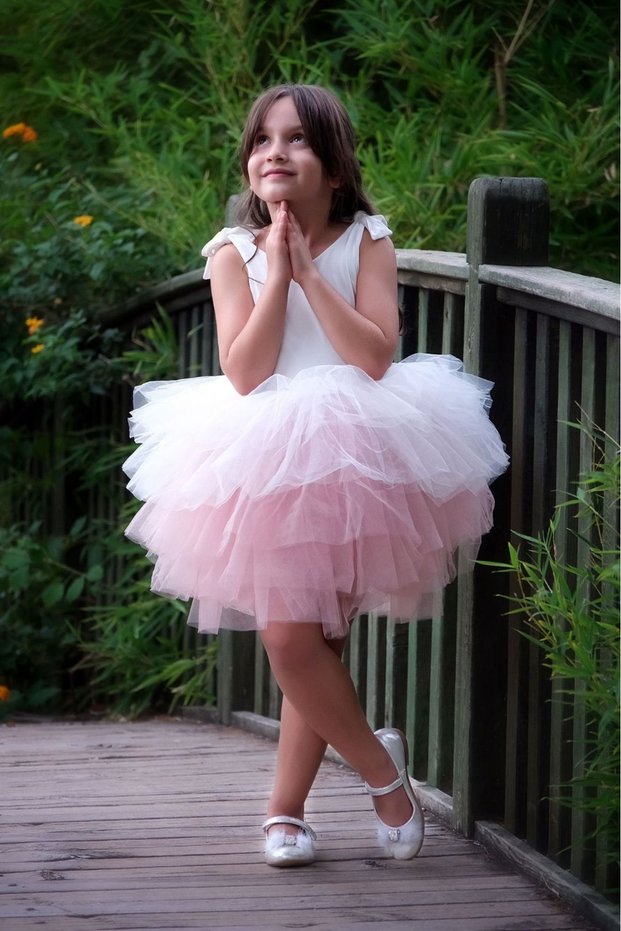 Sleeveless Shoulder-tied Girl's Ballerina Dress with Tutu Skirt