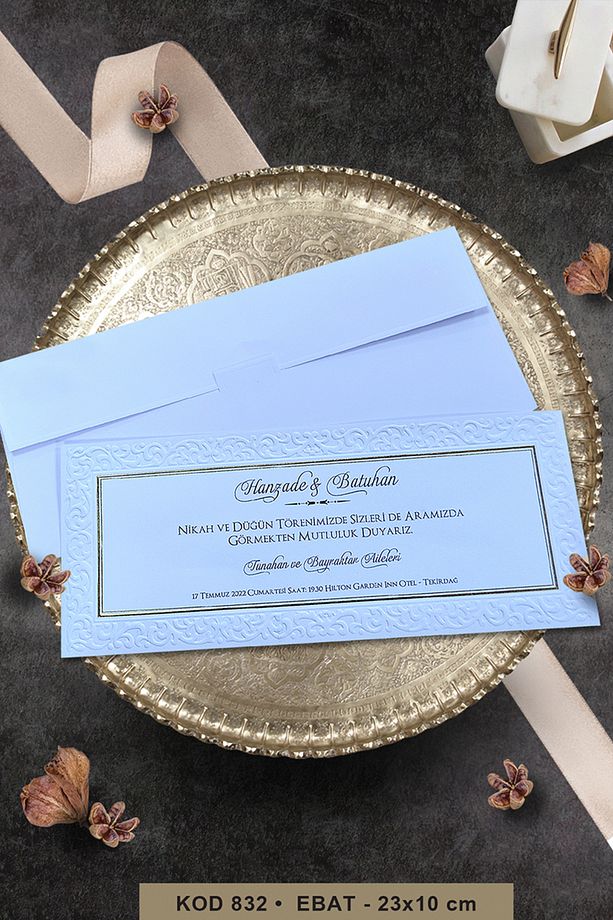 Davetiye Düğün Nişan Nikah Kına Davetiyesi 832 (100 ADET) Baskı Dahil - 1