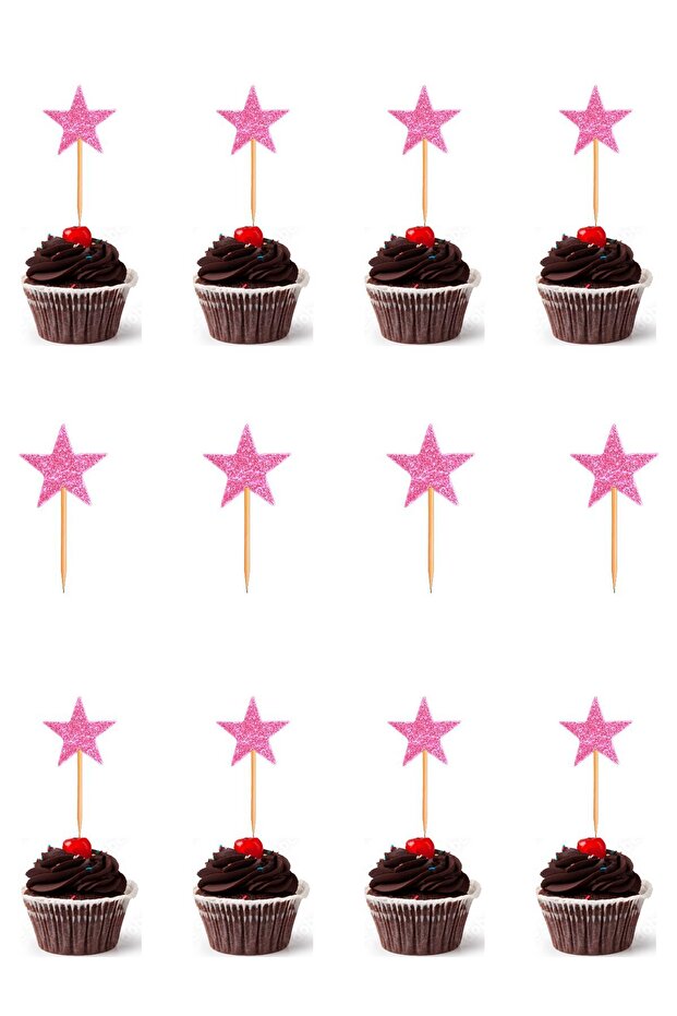 Glitter Cupcake Toothpicks 20 Pieces Pink Stars