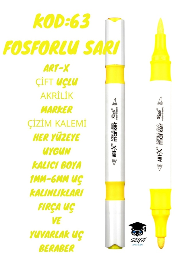Art-X Double Tip Acrylic Marker Drawing Pen Suitable for All Surfaces Permanent Ink 1-6 mm Tip Thicknesses