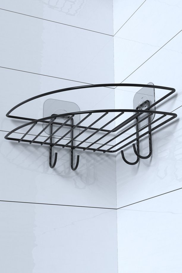 Yapışkanlı Banyo Köşeliği Kancalı Köşe Rafı Duş Şampuanlık Duvar Düzenleyici Organizer Raf 2 Li Set - 4