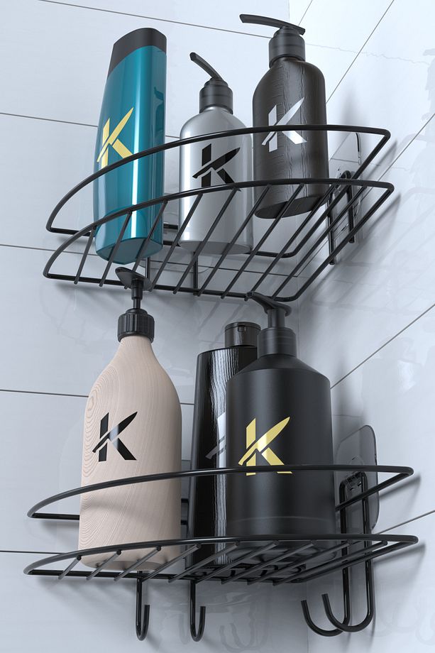 Yapışkanlı Banyo Köşeliği Kancalı Köşe Rafı Duş Şampuanlık Duvar Düzenleyici Organizer Raf 2 Li Set - 2