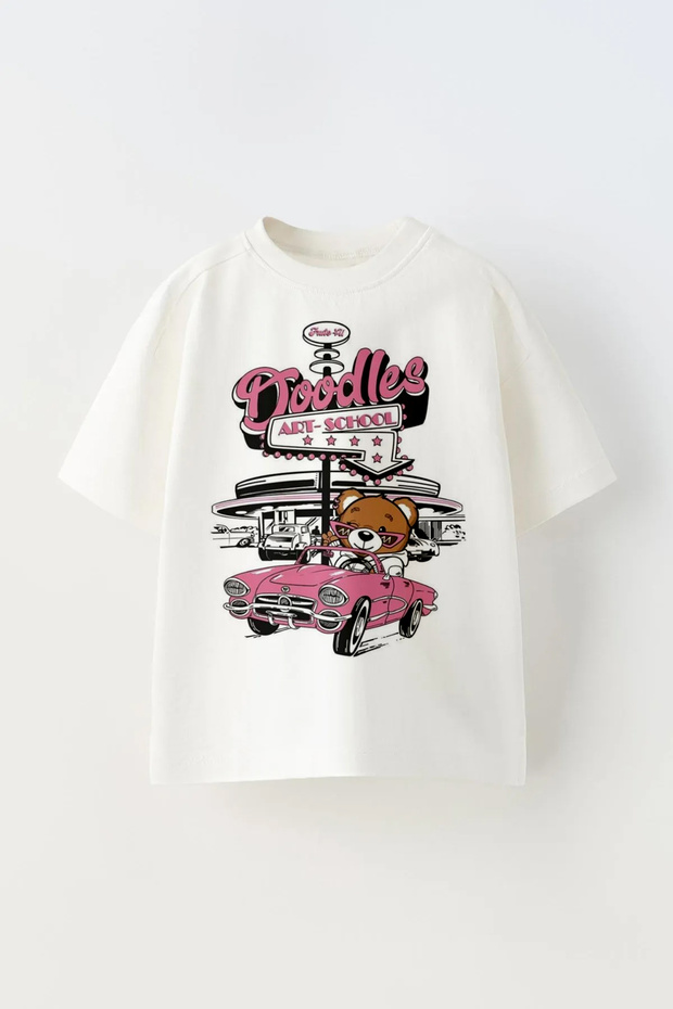 Pink Teddy Bear Printed Oversize T-Shirt for Girls