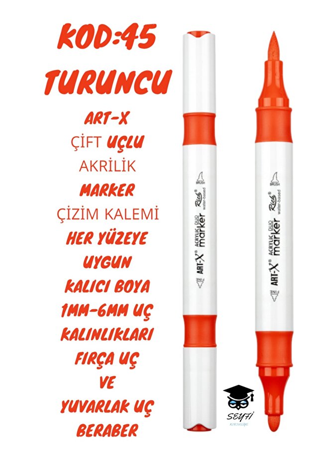 Art-X Double Tip Acrylic Marker Drawing Pen Suitable for All Surfaces Permanent Ink 1-6 mm Tip Thicknesses