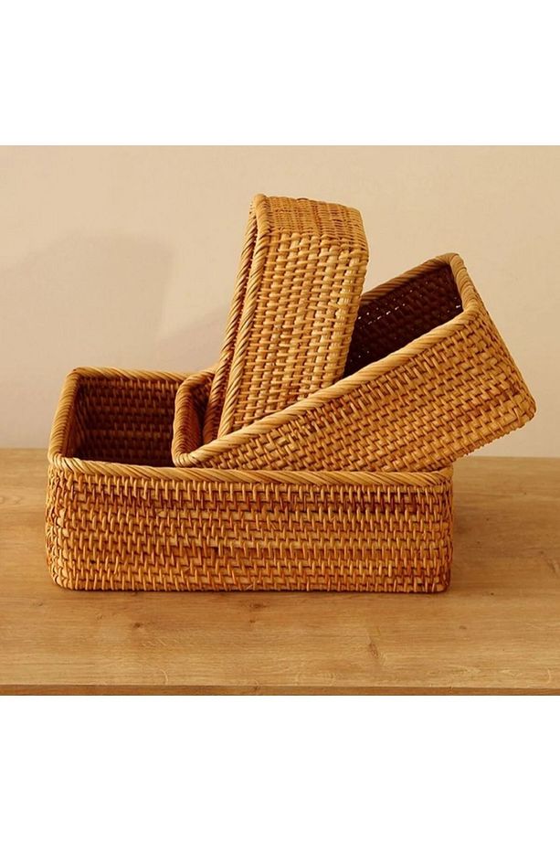Rattan Bohem Üçlü Saklama kutusu, İskandinav ,organizatör, peçetelik - 2