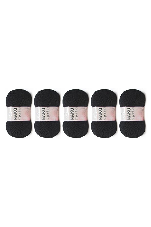 Super Pearl Hand Knitting Yarn 100 Gr 5 Pieces Color 217 Black