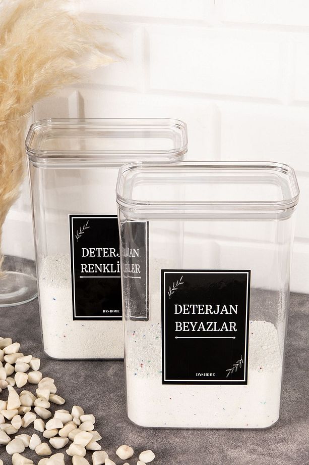 2'li Deterjan Seti Siyah Etiketli Beyazlar Ve Renkliler 3000 ml Deterjan Saklama Kabı Kutusu Set - 1