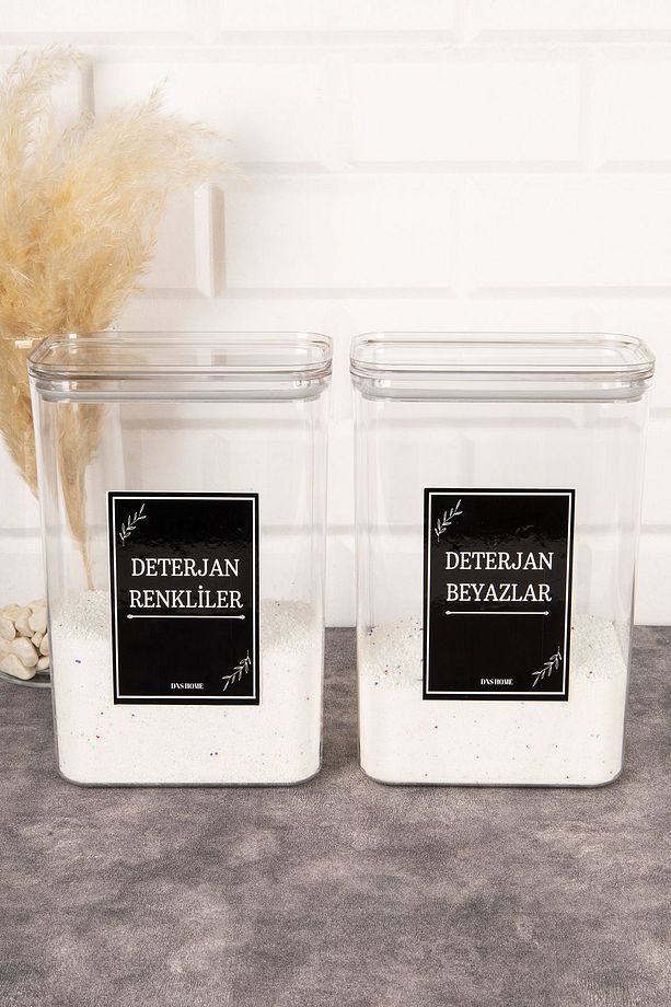 2'li Deterjan Seti Siyah Etiketli Beyazlar Ve Renkliler 3000 ml Deterjan Saklama Kabı Kutusu Set - 3