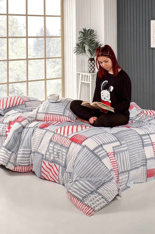 Patchwork Antrasit Gri Tek Kişilik Nevresim Takımı - 1