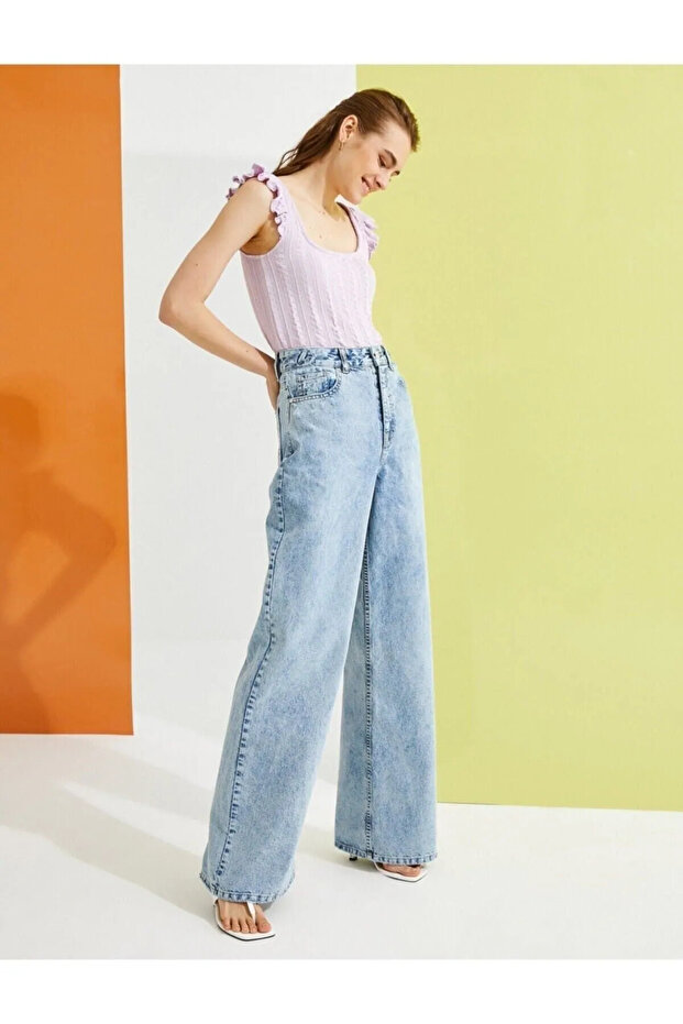 Hobbit Kız Çocuk Likralı  Yüksek Bel Salaş Paça Kot Pantolon - 1