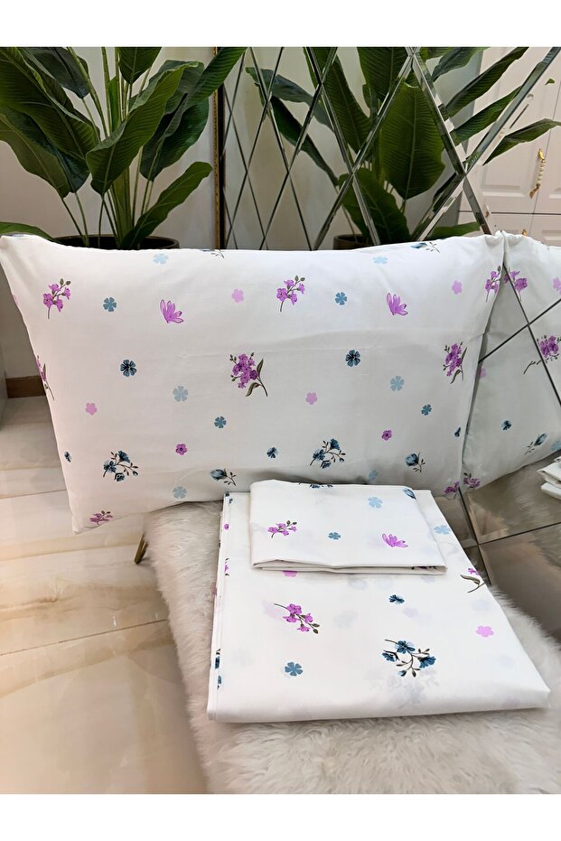 Patterned Double 100% Cotton Non-Elastic Bed Sheet And Pillowcase Set