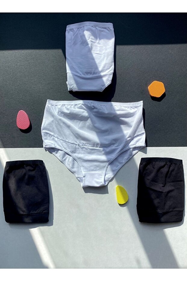 Cotton Panties Set (4 Pieces) Black and White Color Curved Bato Cut Maternity Panties