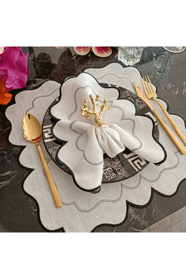 Black and Gray Detailed American Service, 12 Pieces with Supla Stain-Resistant Fabric Feature