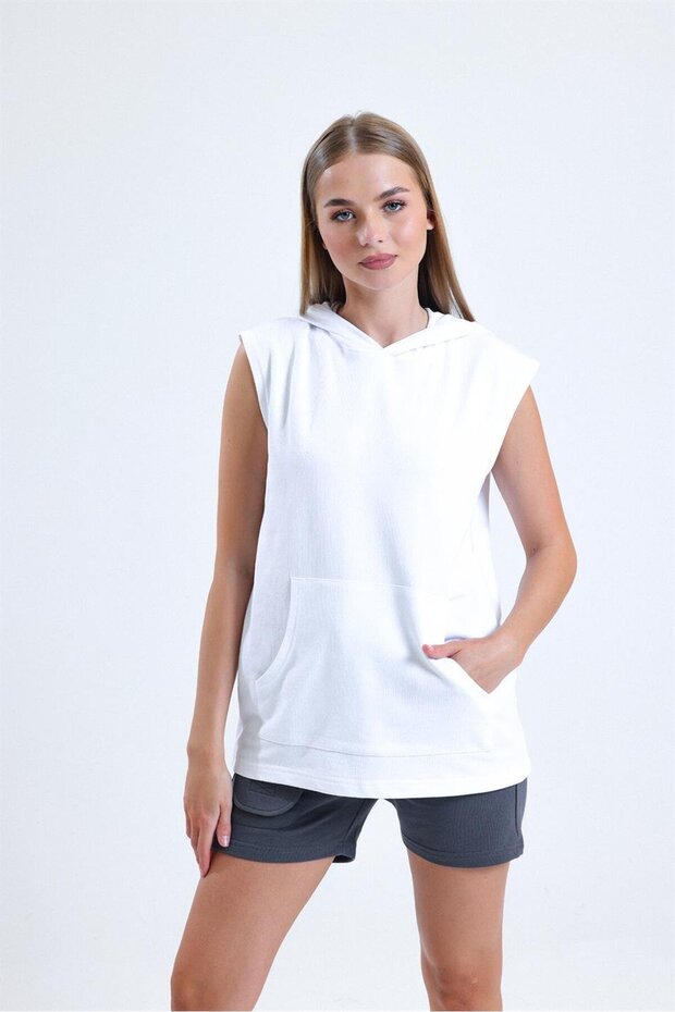 White Sleeveless Hooded Athlete T-Shirt
