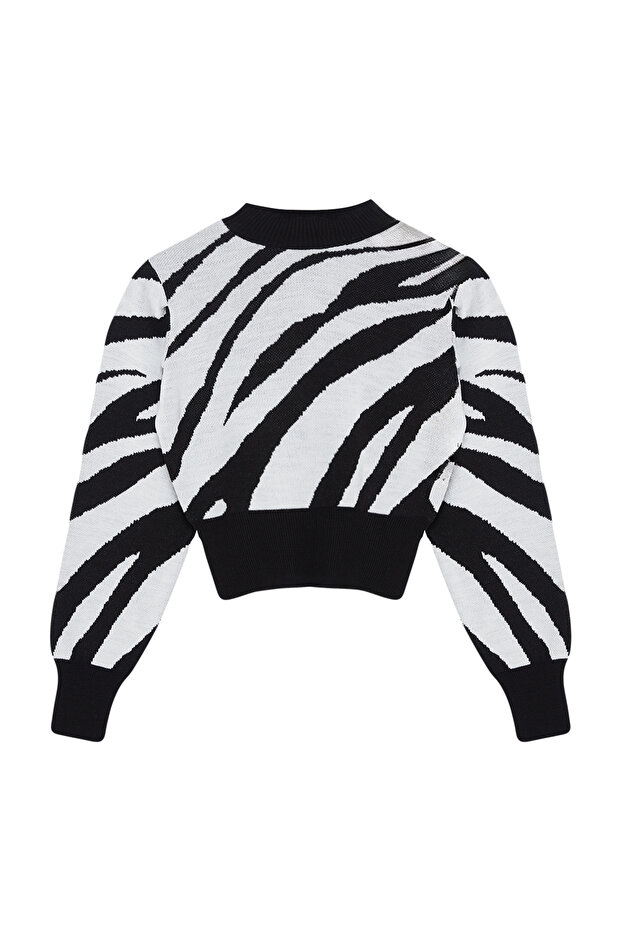 Schwarzer Crop-Strickpullover mit Zebramuster TWOAW21KZ0010 - 7