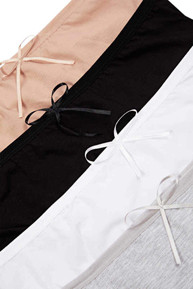 Siyah-Çok Renkli 4'lü Paket Pamuklu Kurdele/Fiyonk Detaylı Hipster Örme Külot THMSS24KU00040 - 7