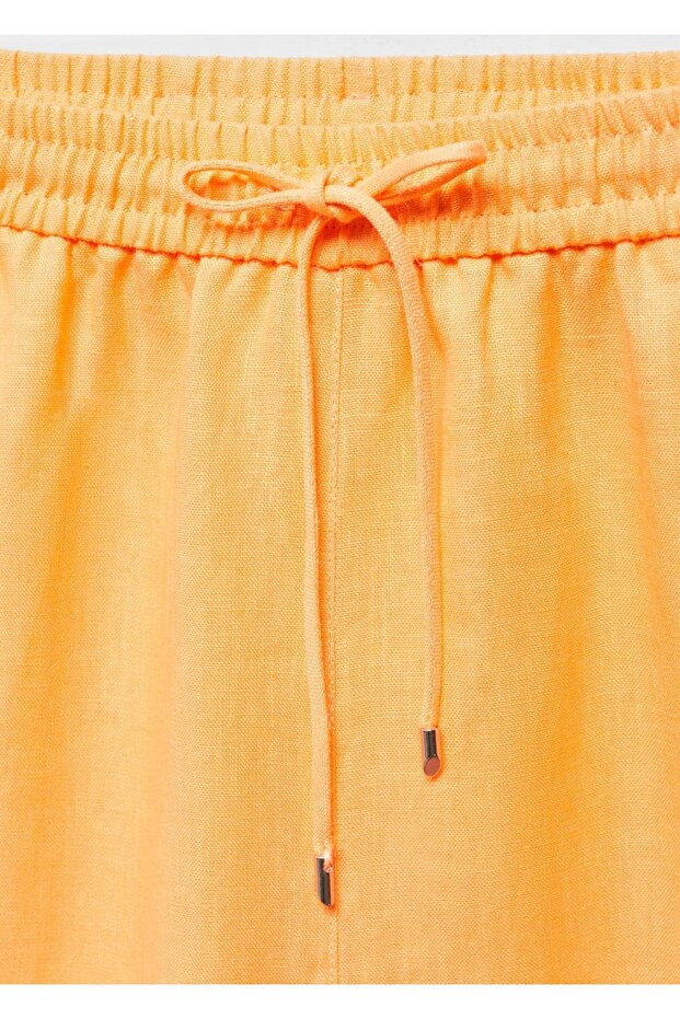 Keten karışımlı beli elastik pantolon - 6