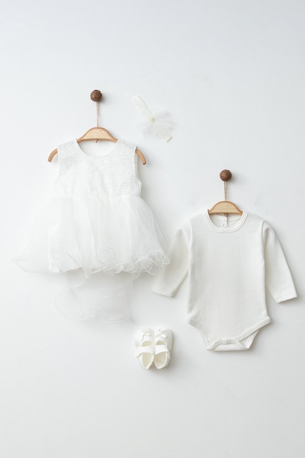 Baby Girl Set with Crown and Booties, 4-Piece Mevlüt Set