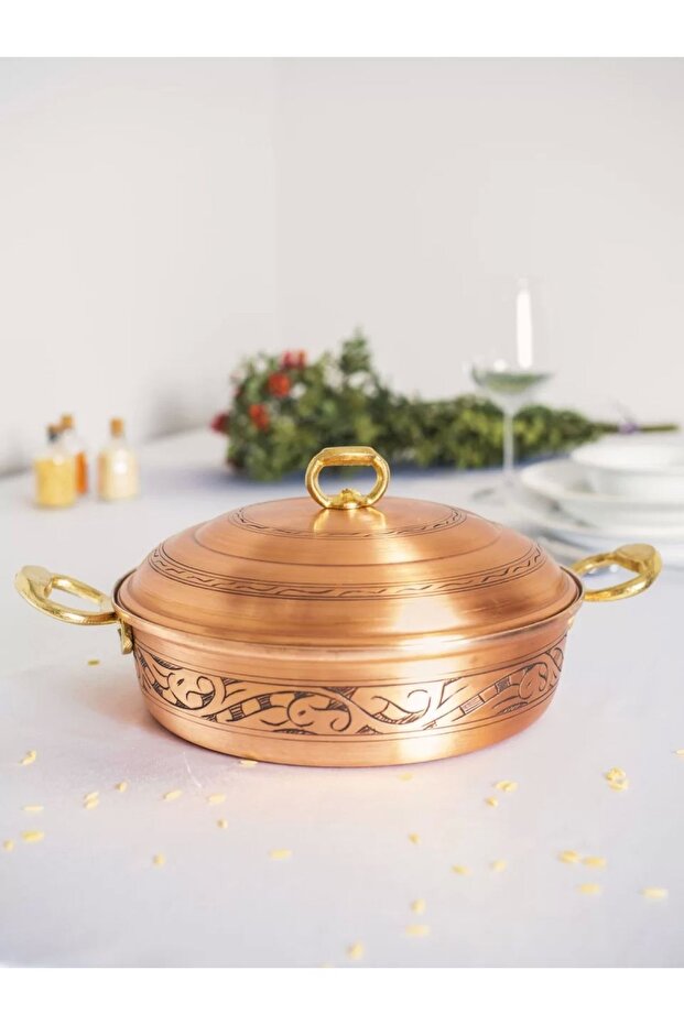 Copper Rice Pot Carved Embroidery Processing Matte Copper Color 25 cm